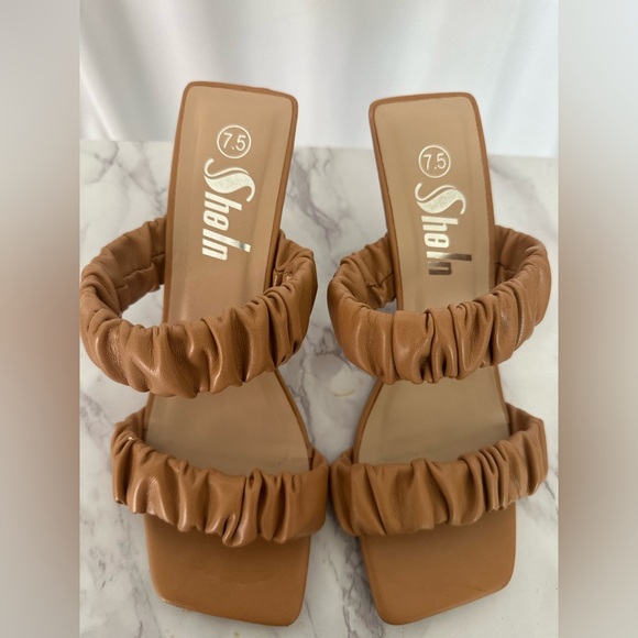 Shein Faux Leather Ruched Open Toe Stiletto Heels (SH86) - Picture 8 of 10